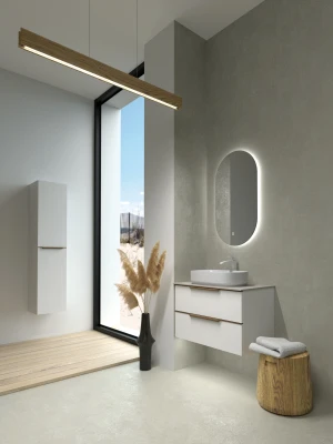 Piekaramais augstais skapis ar masīva ozola rokturiem un iekšējo atvilktni, AMBER grey stained oak