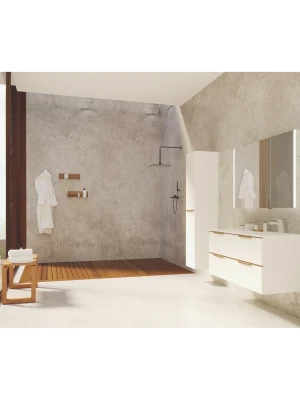 Piekaramais augstais skapis ar masīva ozola rokturiem un iekšējo atvilktni, AMBER grey stained oak