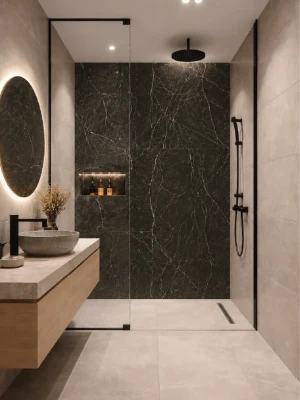 Премиум-класса SPC водостойкая матовая стеновая панель BLACK MARBLE IMPERIAL, 2800 × 1200 × 4 мм