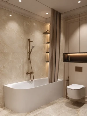 Премиум-класса SPC водостойкая матовая стеновая панель MARBLE CREMA, 2800 × 1200 × 4 мм