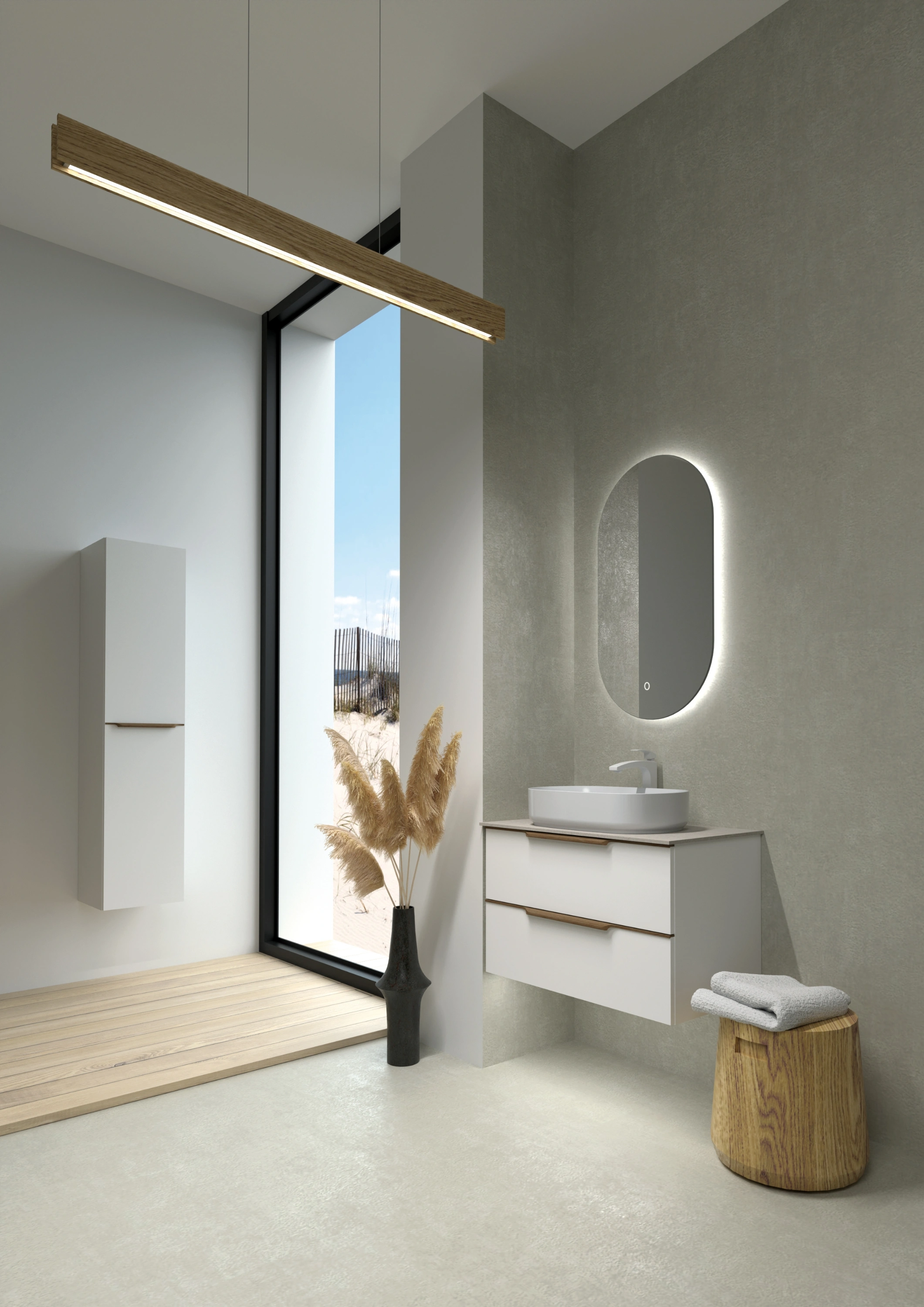 Piekaramais augstais skapis ar masīva ozola rokturiem un iekšējo atvilktni, AMBER black stained oak