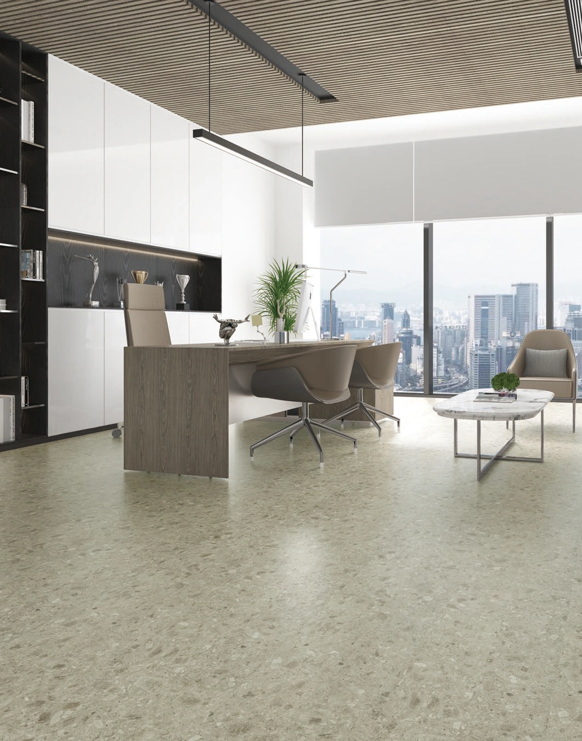 Kvarca vinila flīzes TERRAZZO LIGHT GREY, SPC, klikšķu sistēma (click)