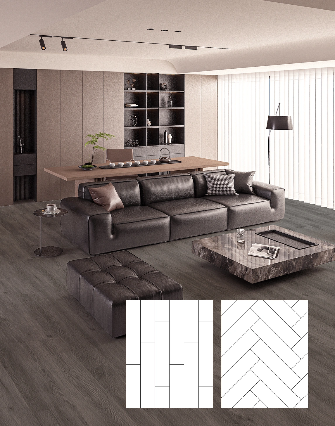 Quartz vinyl tiles OBSIDIAN GREY, LVT, adhesive system