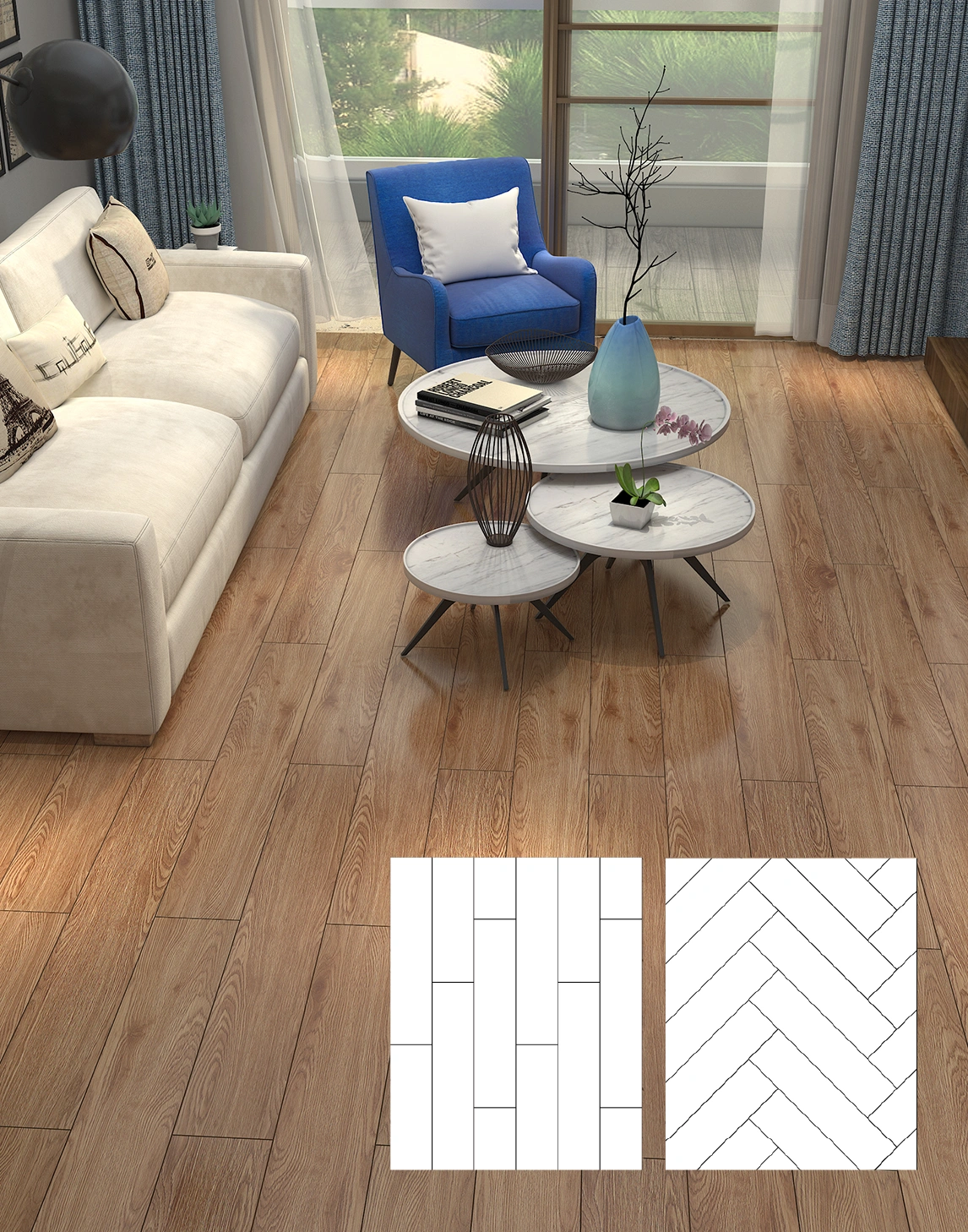Quartz vinyl tiles OAK HARMONY, LVT, adhesive system