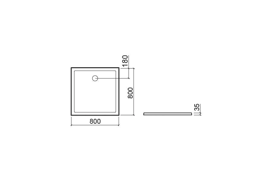 Shower tray with anti-slip coating, 80x80x3.5 cm