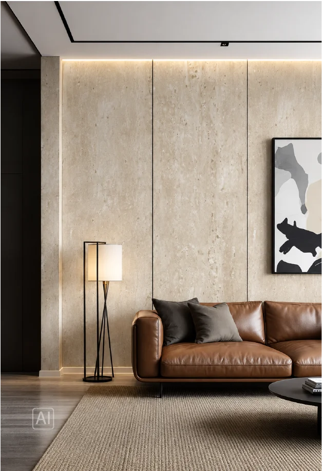 Стеновая панель из бамбукового WPC премиум-класса Beige Stone, 2800 × 1200 × 8 мм