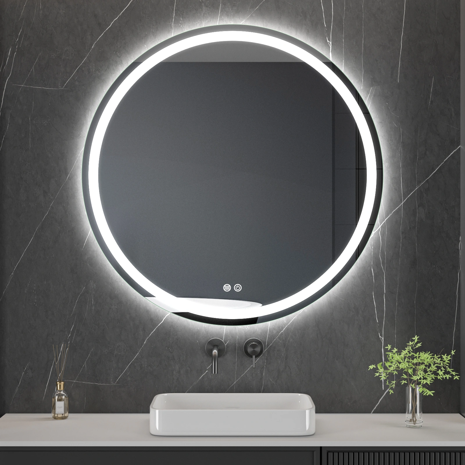 LED spogulis ar apsildes funkciju RONDO, Ø 100 cm, 2700-6500K, 31W, 3388Lm, IP44