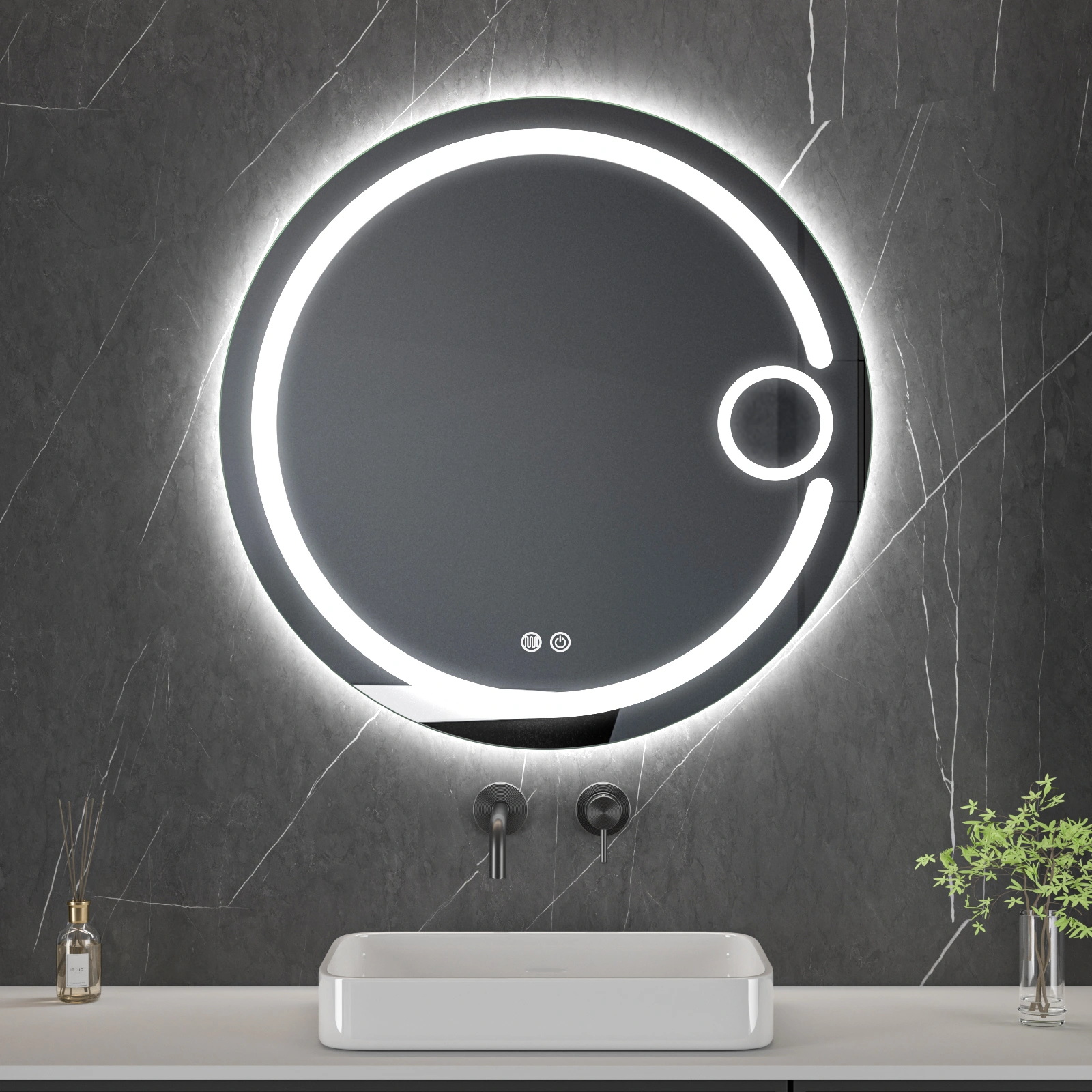 LED spogulis ar apsildes funkciju SOLAR, Ø 80 cm, 2700-6500K, 52W, 3025Lm, IP44