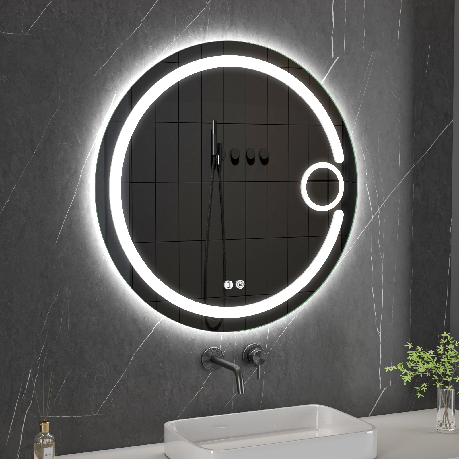 LED spogulis ar apsildes funkciju SOLAR, Ø 80 cm, 2700-6500K, 52W, 3025Lm, IP44