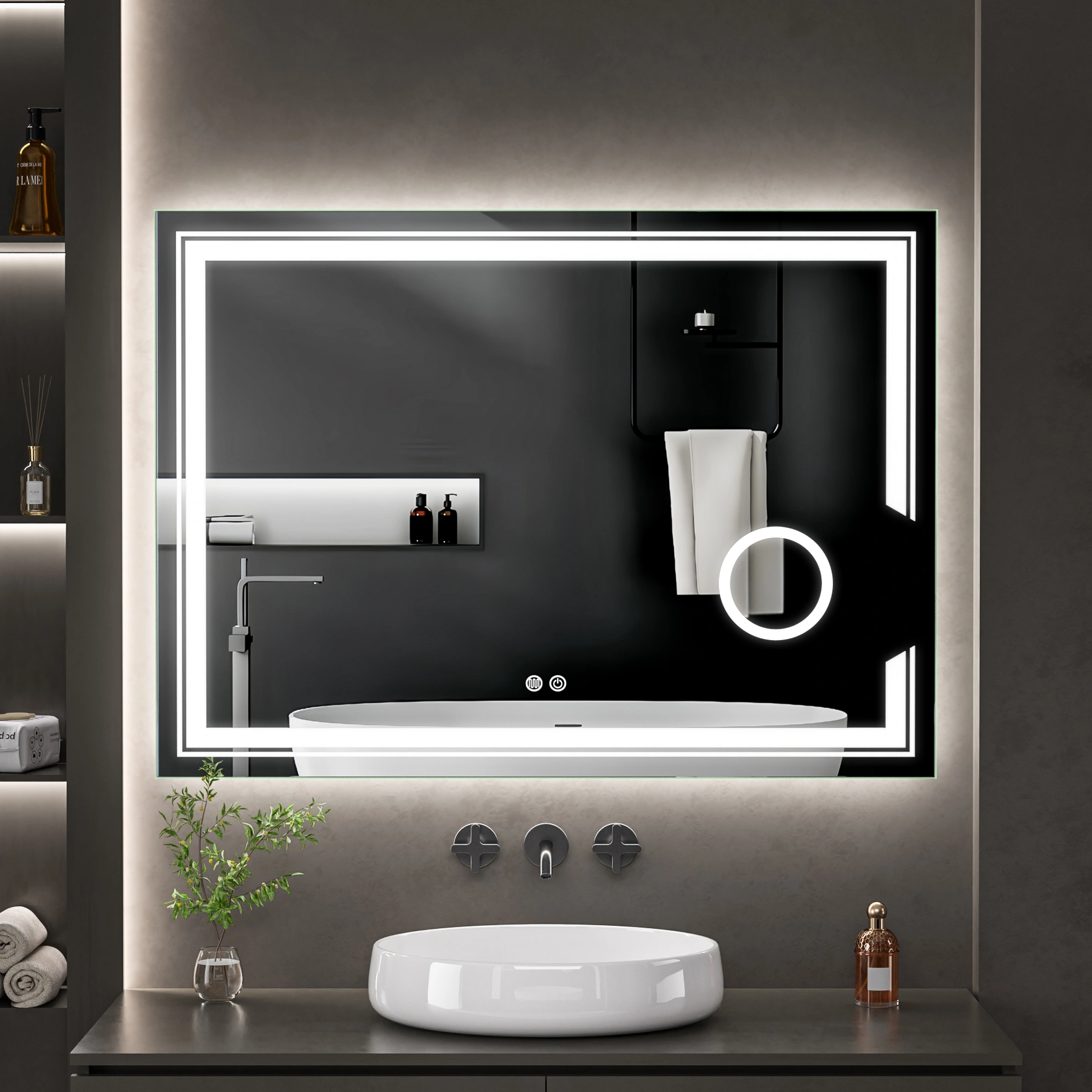 LED spogulis ar apsildes funkciju SPLENDORE, 80 x 110 cm, 2700-6500K, 42W, 4780Lm, IP44