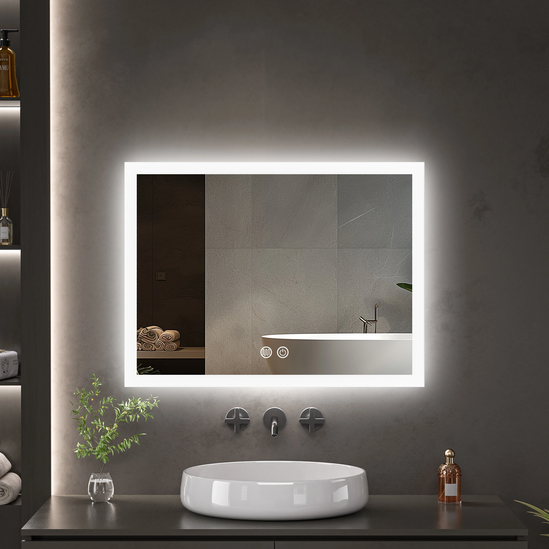 LED spogulis ar apsildes funkciju PURA, 80 x 60 cm, 2700-6500K, 19W, 2112Lm, IP44