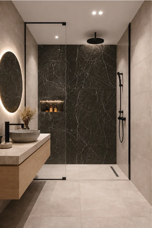Премиум-класса SPC водостойкая матовая стеновая панель BLACK MARBLE IMPERIAL, 2800 × 1200 × 4 мм