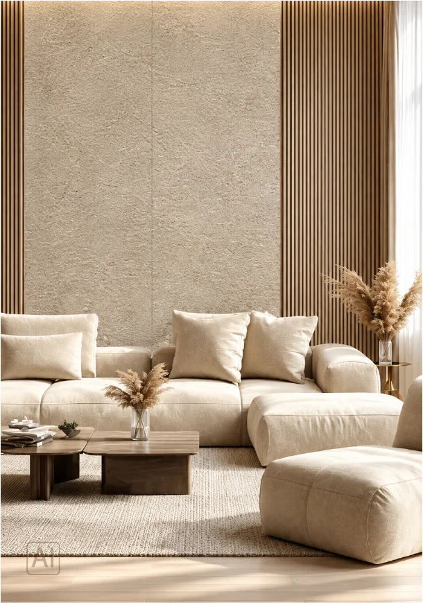 Стеновая панель из бамбукового WPC премиум-класса Crema Marfil Stone, 2800 × 1200 × 8 мм