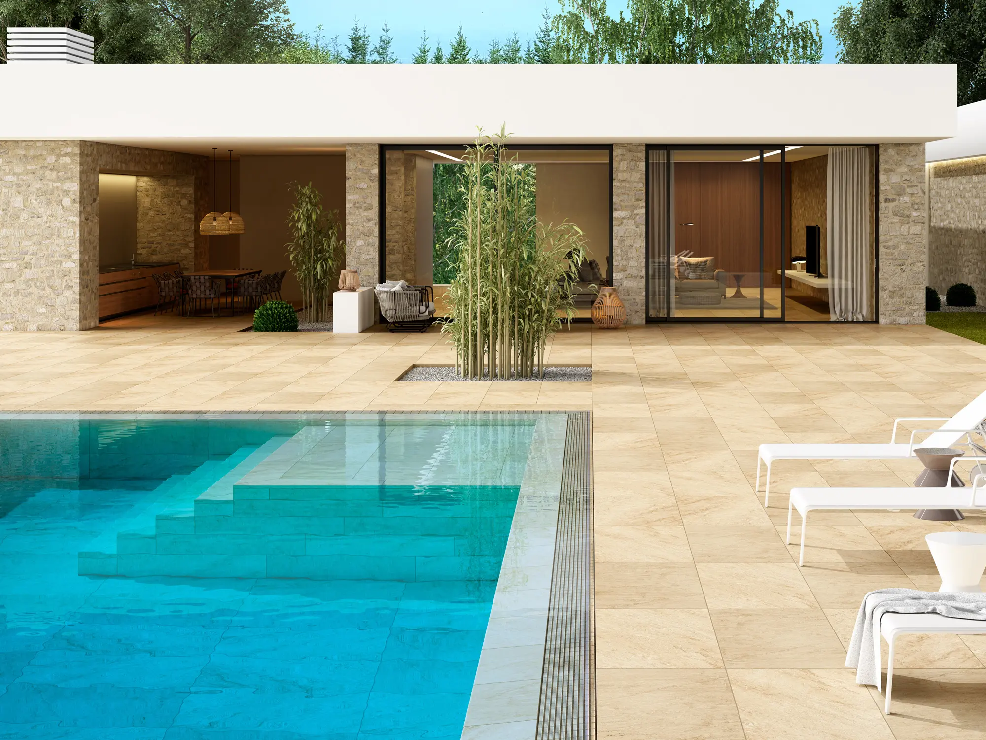 Kāpņu flīzes BEIGE STONE, 120 x 31.7 cm, GR