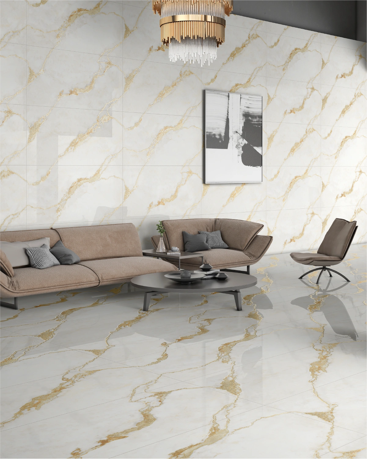 Glancētas flīzes ar zelta kristāliem GOLDEN CALACATTA, 60x120 cm, TS