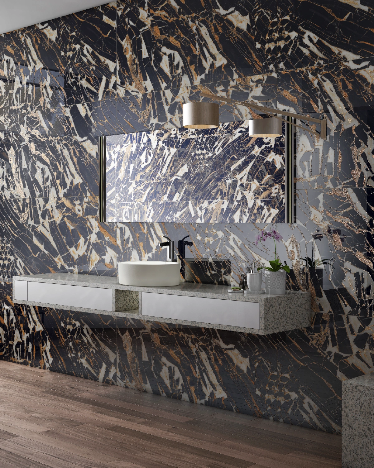 Glossy tiles with gold crystals GOLDEN COSMOS, 60x120 cm, TS