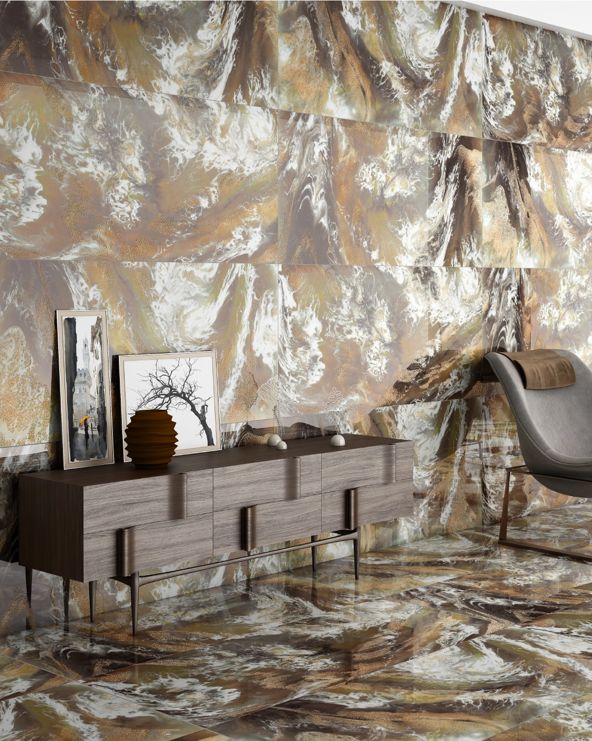 Glancētas flīzes ar zelta kristāliem GOLDEN LUXURY, 60x120 cm, TS