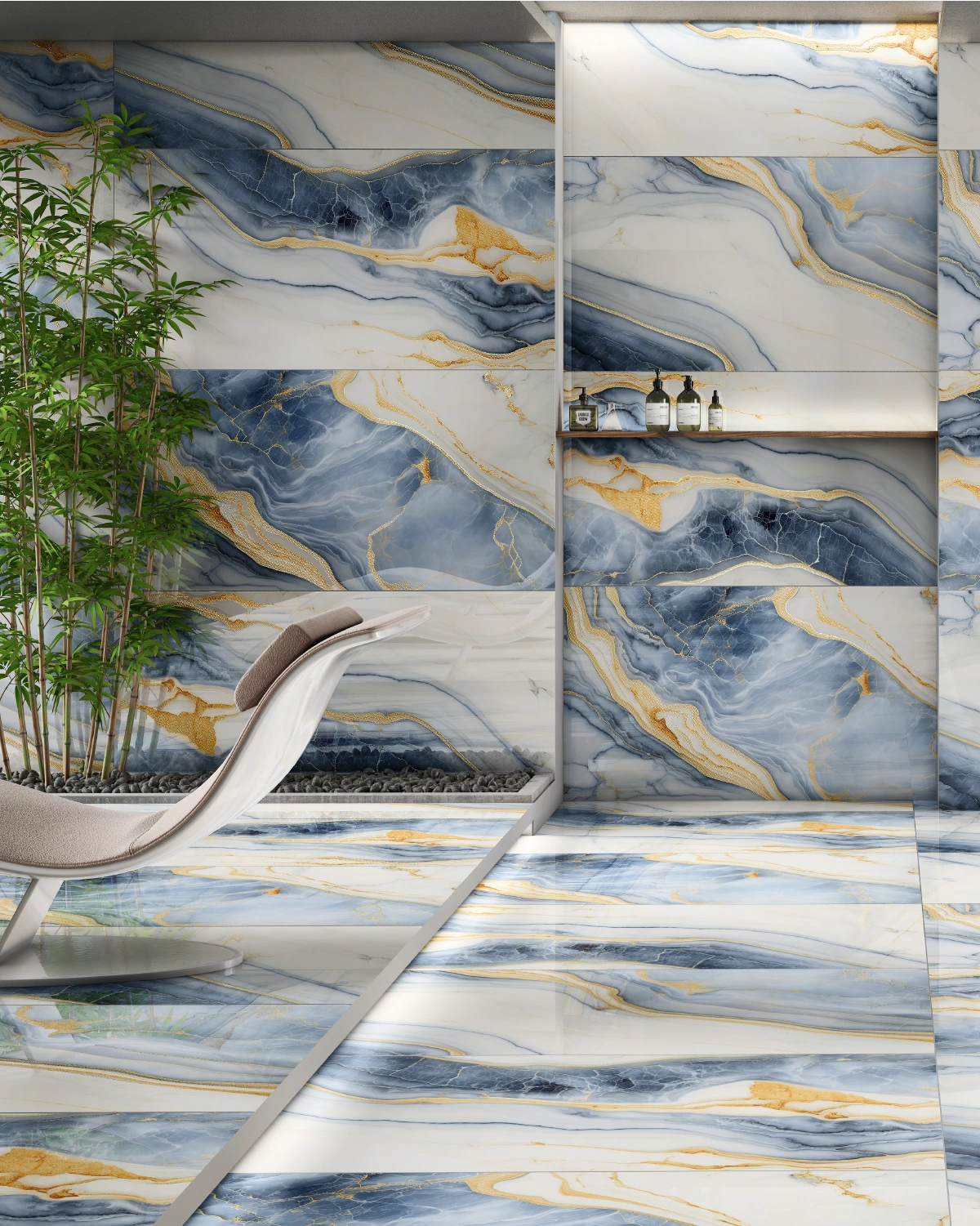 Glancētas flīzes ar zelta kristāliem GOLDEN AZURE, 60x120 cm, TS