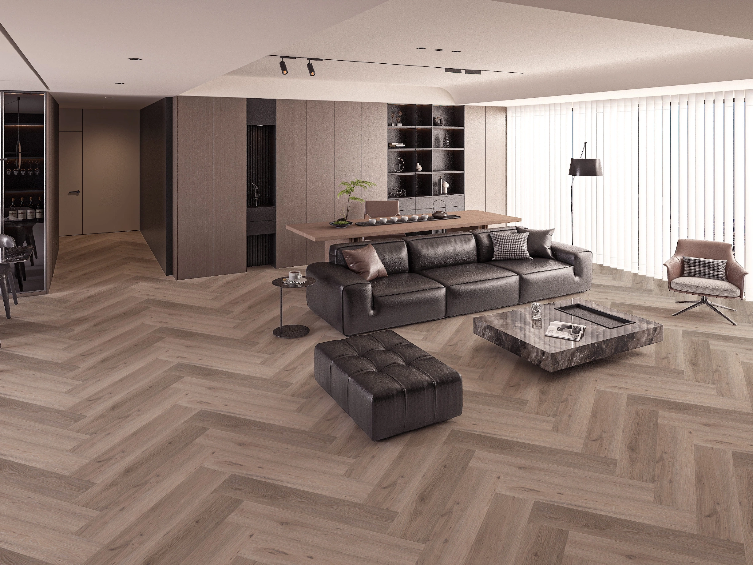Quartz vinyl tiles SCANDI OAK, SPC, "herringbone", both sides, click system