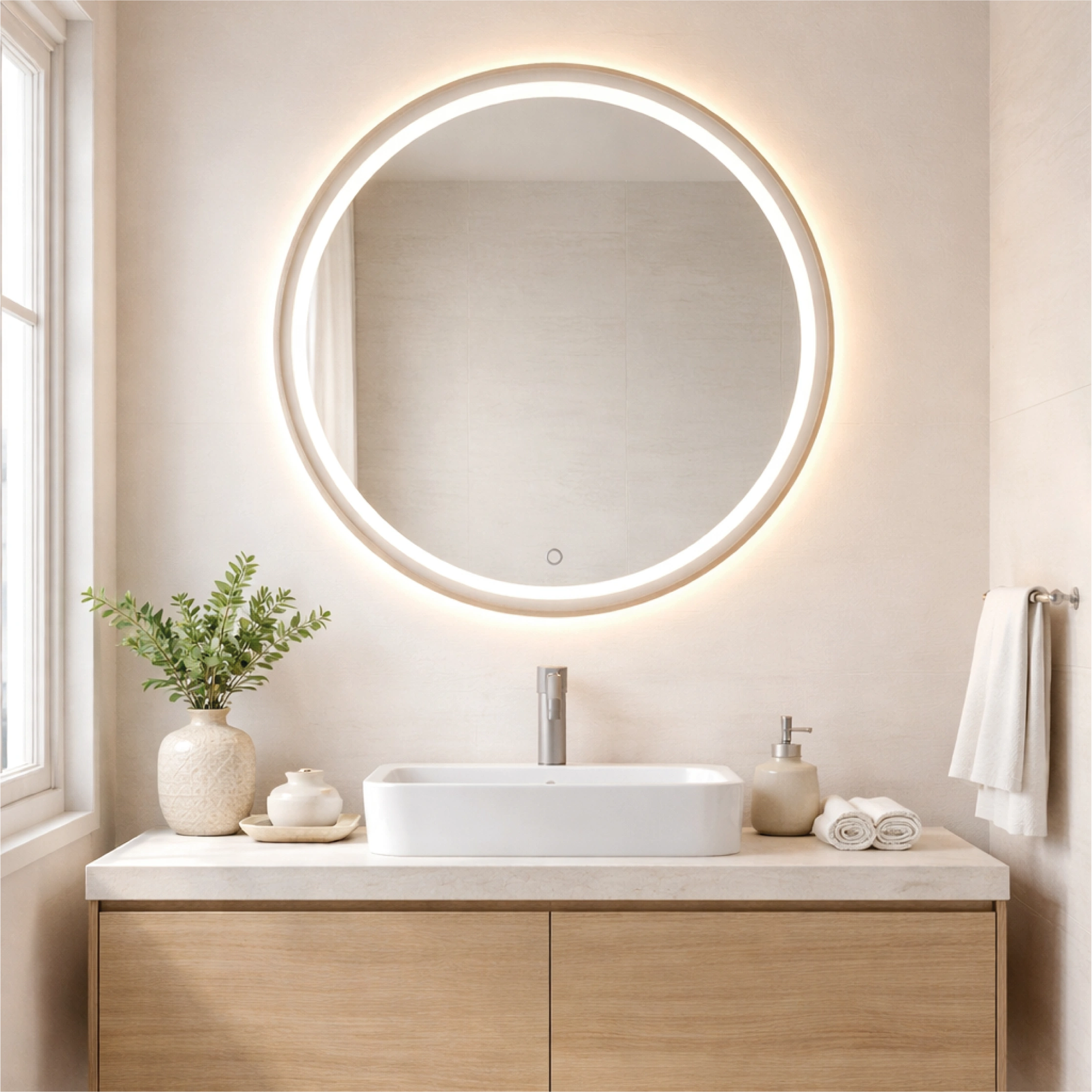 Spogulis ar LED apgaismojumu Ø 80 cm, 36W, 3CCT